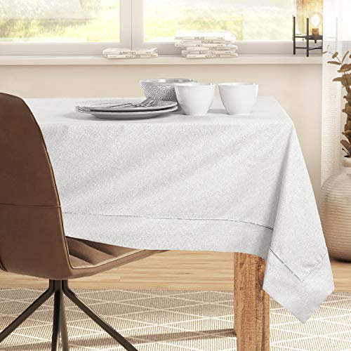 DecoKing Tischdecke 150x300 cm mit Briefecke und Borte Baumwolle Lein mit Glitzerfäden Creme Sparkle
