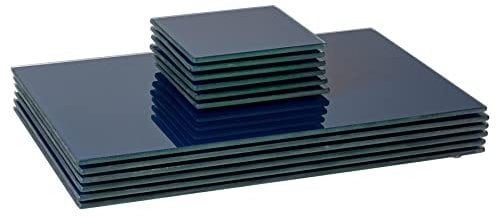 Harbour Housewares Glass Placemats & Coasters Set - 12pc - Blue - 30x20cm - Dining Table Protection Place Mats Cup Square Drink Coasters for Tabletops, Worktops