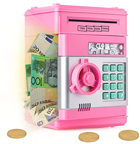 Ltteaoy Tirelire pour Enfant, Tirelire Electronique Coffre Fort avec Code de Sécurité et Musique, Cadeaux de d'anniversaire et de Noël pour Garçons et Filles 3 4 5 6 7+ Ans Bleu