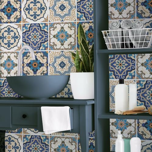 RE-COVERTILES - Adesivi per Piastrelle Bagno e Cucina 10 Pz 20x20 cm - PS00029 Decorazione murale in PVC Impermeabile mattonelle Mosaico Stile cementine Azulejos