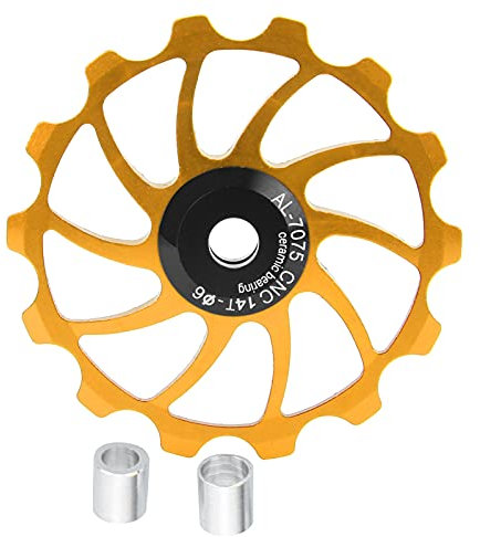 Keenso Aluminiumlegierung Mountainbike Schaltwerk Riemenscheibe 14T Keramiklager Schaltrad Schaltwerk Riemenscheibe Führungsrad (Gold) Fahrrad und Ersatzteile