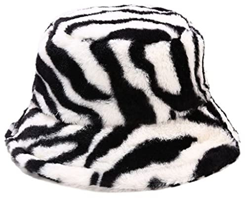 JFAN Fischerhut Unisex Lächelndes Gesicht Damen Unisex Winter Warm Plüsch Eimer Hut Draussen Zebra One Size
