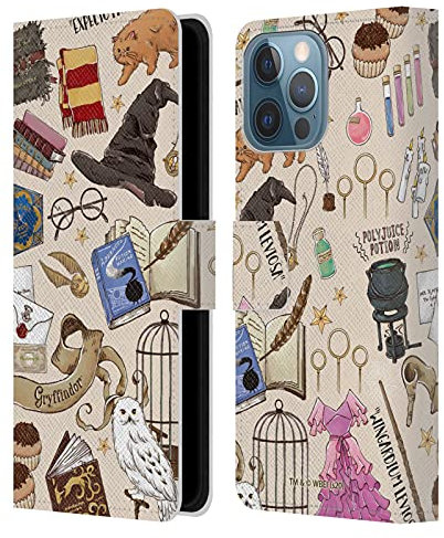 Head Case Designs Officially Licensed Harry Potter Hogwarts Pattern Deathly Hallows XXXVII Leather Wallet Case Compatible With Apple iPhone 13 Pro Max
