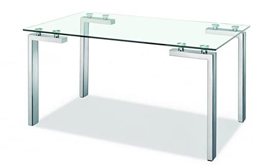 SDM Mesa de diseño Moderna Comedor, Cocina, Oficina, Multiusos, Patas cromadas, Cristal Templado de 10 mm. de Espesor con Acabado Transparente, 140 x 80 cms
