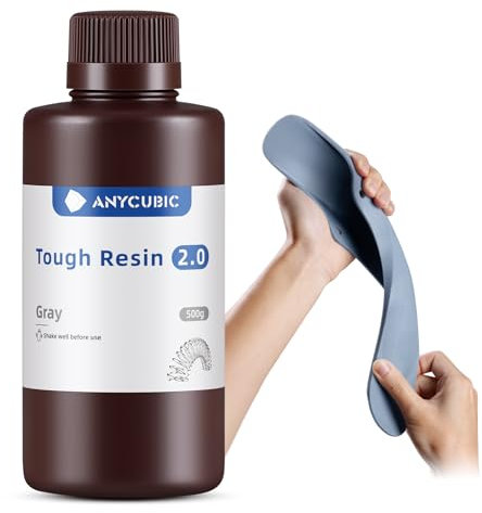 ANYCUBIC Tough Resin 2.0, 3D Drucker Resin mit Verbesserter Hoher Zähigkeit und Hoher Präzision, 365–405 nm Schnell Aushärtendes 3D Harz für 4/8/12/14K LCD/DLP/SLA 3D Drucker (Grau,500g)