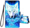 JRIANY for iPhone SE 2022 / iPhone SE 2020 / iPhone 7 / iPhone 8 Case, PU Leather Wallet Case with Pattern Cute Design Shockproof Cover Flip Case, Wolf A