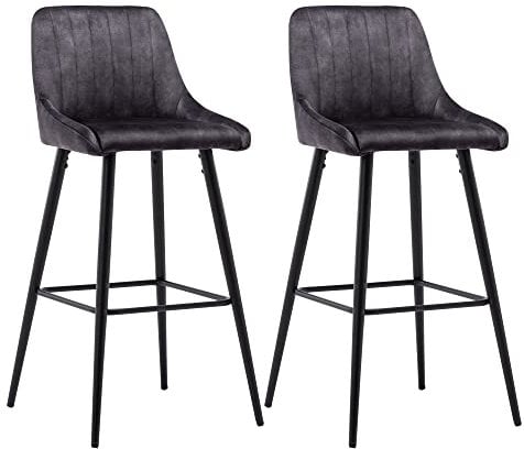 Duhome Barhocker Set Samt Vintage, Barstuhl 78cm Tresenhocker Bistrohocker Gut Gepolstert mit Lehne für Küche Bistro Counter, Schwarz