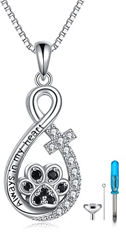 VONALA Dog Pet Asche Halskette Kreuz/Pfoten/Mädchen 925 Sterling Silber Memorial Asche Souvenir Feuerbestattung Schmuck Geschenk für weibliche Hunde- und Katzenliebhaber (unendlichkeitszeichen)