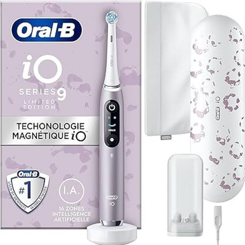 Oral-B Wiederaufladbare elektrische Zahnbürste iO 9N, Drucksensor, interaktives Display, künstliche Intelligenz, 7 Modi, 1 Bürstenkopf, 1 Zahnbürste, 1 Reiseetui, Rosa, Geschenkidee