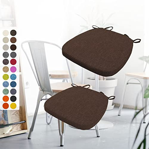 2er Set Stuhlkissen 40x38x3cm mit Bändern,Waschbare Sitzkissen Rutschfest,Stuhlauflage Stuhlpolster Sitzkissen,Abnembar Bezug Mit Reißverschluss,Ideal für Zuhause Büro Küche Esszimmer,Tiefer Kaffee
