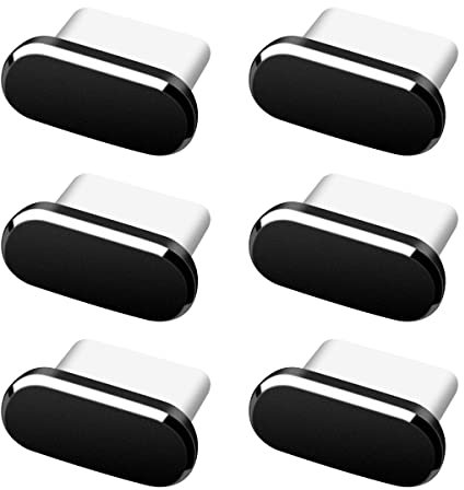 Jagowa 6 Pcs Mobile Phone Anti-Dust Plugs Type-C Cap Protector for Most Type-C Dust Cap Port Anti Dust Cover (Black)