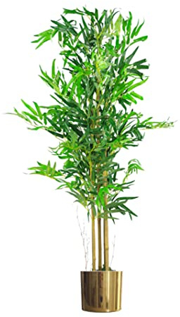 Leaf 120cm (4ft) Realistic Artificial Bamboo Plants Trees with Gold Metal Planter