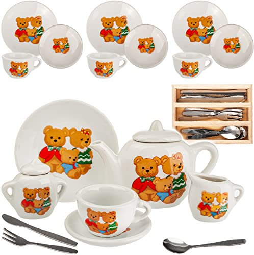 alles-meine.de GmbH 30 TLG. großes Set Puppengeschirr/Kaffeeservice & Teeservice - Teddybär - Tiere - Geschirr Porzellan/Keramik - Porzellangeschirr - Kinderküche - Picknic..