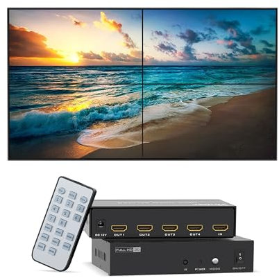 Yinker 4K30Hz HDMI Videowand Controller 2x2 HDMI Video Wall Processor für 4 TV Splicing Display Unterstützt 1x1, 1x2, 1x3, 1x4, 2x1, 2x2, 3x1, 4x1-1 HDMI Input & 4 HDMI Output