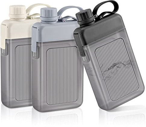 Amyhill Flache Wasserflasche, 425 ml, A5, auslaufsicher, schmal, quadratisch, Memo-Flaschen, Kunststoff, tragbarer Reisebecher für Outdoor-Sport, Fitness, Camping, Wandern, grau, schwarz)