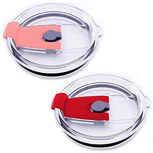 2 tapas de repuesto para vasos, a prueba de derrames, resistente a salpicaduras, apto para pajitas para Yeti Rambler, Ozark Trail, Old Style Rtic, sin BPA y apto para pajitas (20 onzas, rojo y rosa)