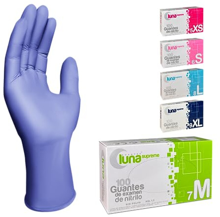 MUNTRADE Guantes de Nitrilo Desechables 200 Unidades | Violeta | Talla M | Sin Polvo Sin Látex. Puño con reborde. Ajuste flexible. Alta sensibilidad táctil. 5 colores y tallas XS a XL