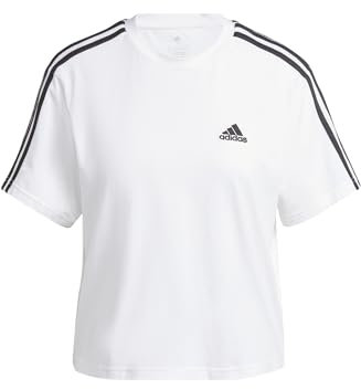 adidas Femme Essentials 3-Stripes Single Jersey Crop Top, White/Black, L