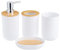 HonGien Ensemble D'accessoires de Salle de Bains, 4 Accessoire Salle de Bain Bambou, Set de Salle de Bain avec Porte-Brosse à Dents, Gobelet pour Bain de Bouche, Flacon de Lotion et Porte-Savon