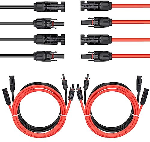 GLIESE Solarkabel 4mm²,Solarkabel Verlängerung 2/3/5/8/10M,Verlängerungskabel mit Buchsen und Steckern(Rot/Schwarz)(2M 2Paar)