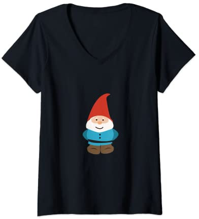 Damen Zwerg, Gartenzwerg, Liebhaber von Zwergen T-Shirt mit V-Ausschnitt