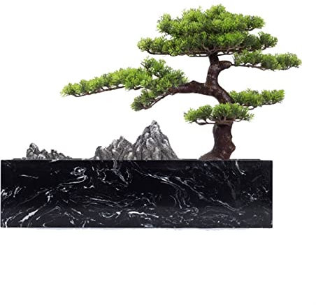 Künstlicher Bonsai-Baum Künstlicher Zedern-Bonsai-Baum, Zimmerpflanze, schwarzer quadratischer Marmor-Übertopf, Dekoration for Topfpflanzen im Innen- und Außenbereich