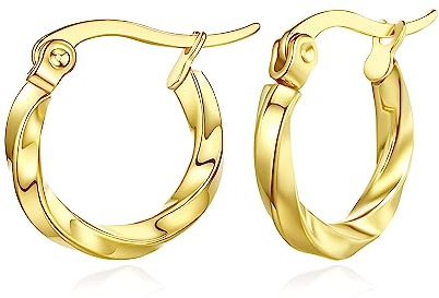 9ct Gold Filled Hoop Creole Earrings for Women,Small Twisted Women Hoop Earrings (15MM) Yulovee.