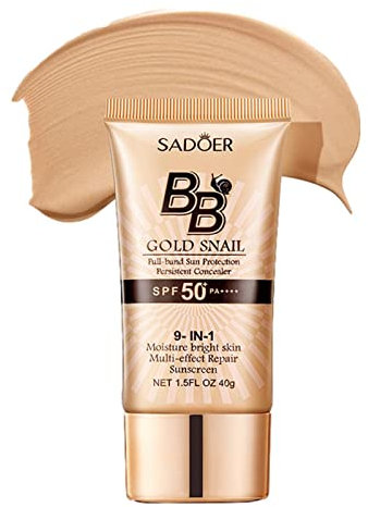 Getönte BB-Creme-Feuchtigkeitscreme mit Lichtschutzfaktor | LSF 50+ Sonnenschutz Snail Repair Intensive BB Cream | Wasserfester Foundation Concealer, leichtes, feuchtigkeitsspendendes
