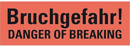 Dreifke® Hinweisetikett Bruchgefahr, 2-sprachig, leuchtrot, Haftpapier, perm.147x50mm, 250/RO
