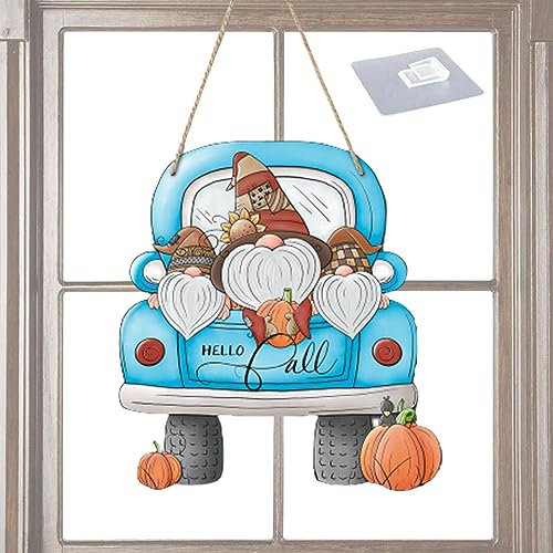 Gnome Willkommensschild | Hölzernes Wichtel-Hängeschild | Wichtel Türhänger, Herbstzwerge Hängeschild, Herbst Türdekoration, Willkommensschild für Haustür Yatlouba