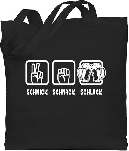 Baumwolltasche - Party & Alkohol Damen - Schnick Schnack Schluck I Schere Stein Papier I JGA Trinksprüche Malle I Alkoholliebe I Saufen Geschenk Bierliebhaber I Trink Spruch - Unisize - Schwarz