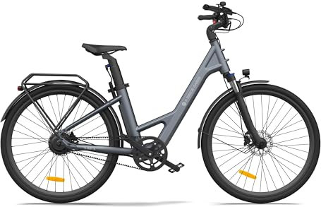 ADO E-Bike Air 28 electric bike, Pedelec belt drive, 28 inches, 1 gear, rear motor, 345.00 Wh battery, ebike women/men, 36V 250W brushless motor-gray