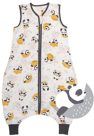 schlummersack Baby Schlafsack mit Füßen Sommer 0.5 Tog 120 cm dünn Bambus-Musselin Panda | Schlafsack mit Beinen ungefüttert für eine Körpergröße von 120-130cm | Schlafsack Baby Sommer