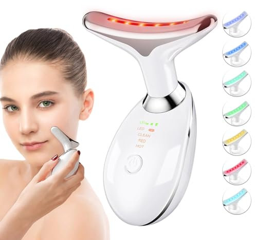Gesichtsmassagegerät Gegen Falten, 7-in-1 Gesicht Schönheit Gerät mit 3 Modi, 42℃ Anti-Falten Gesichtsgerät Mikrostrom Facelift Gerät LED Photonentherapie EMS Gesichtspflegegerät (Weiß)