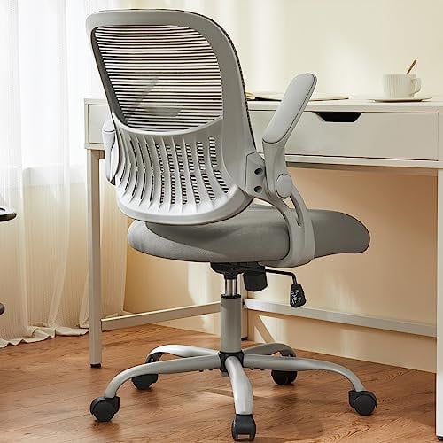 Sweetcrispy Bürostuhl Ergonomisch, Schreibtischstuhl mit Lendenwirbelstütze, Höhenverstellbarkeit Stuhl, Bürostühle mit Armlehne, Office Chair Geeignet für Büro und Schlafzimmer, Grau