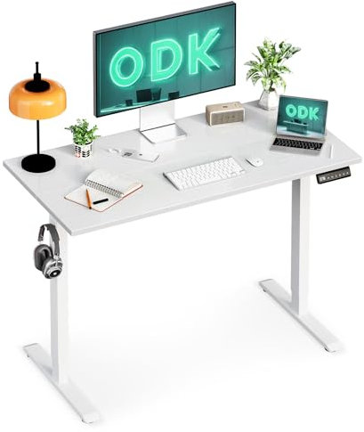 ODK Höhenverstellbarer Elektrischer Schreibtisch, 120 x 60 cm Weißer Höhenverstellbarer Computerschreibtisch