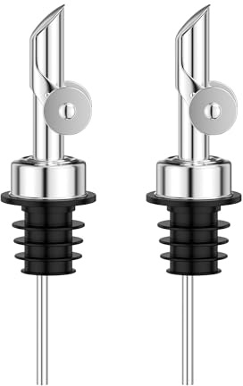 BETTFOR Auto Flip Liquor Pour Spouts 2-Pack, Leak-Proof 304 Stainless Steel Wine Pourer & Olive Oil Dispenser with Food-Grade Silicone for Kitchen, Bar, Restaurant (Silver)​