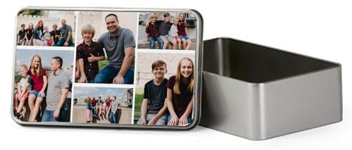 Getagift Personalised with Your Photos/Multi Photo Printed Collage, Memorable Gift Ideas for Family, Friends, Birthday, Rectangular shaped portable metal tin storage box. (6 Photo)