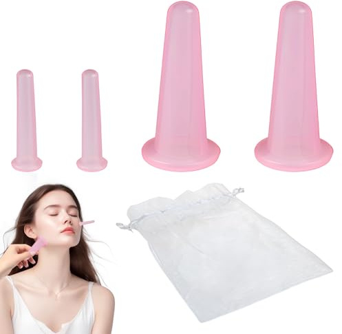 Face Cupping Set 4 Pcs Silicone Facial Cupping Set for Face Facial Cups for Face Cupping Therapy Set for Face Eye Back Neck Anti-Aging Beauty (with a Yarn Bag)