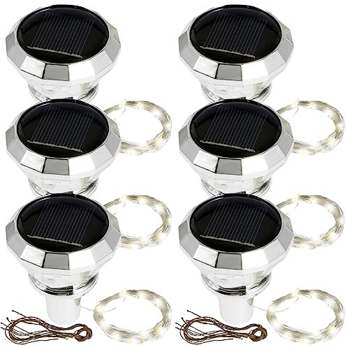 Lot de 6 guirlandes lumineuses solaires en forme de diamant pour bouteille de vin, 2 m, 20 LED, fil de cuivre, IP65, étanche, bouchon de liège, veilleuse, marche/arrêt automatique pour fête de