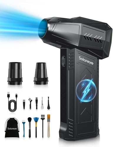 Solareye Soplador de Aire Comprimido de 3 Velocidades Ajustables, Air Duster de 180,000 RPM para Limpieza de PC, Soprador Air Portátil Inalámbrico y Recargable para Automóvil, Sofá