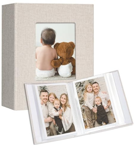 Vienrose Fotoalben Klein 10x15 Fotos 2 Pack Leinen Cover mit Frontfenster, Einsteckalbum 50 Taschen mit 100 Fotos, Aufbewahrung von Kunstwerken oder Postkarten Beige