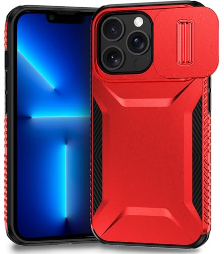 Yerebel Custodia per iPhone 13 Pro Max con copriobiettivo scorrevole, Resistente agli urti militare antiscivolo robusto di alta qualità cover per iPhone 13 Pro Max Rosso
