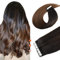 XDhair Tape Extensions Echthaar 20pcs 50g 50cm Natürlich Schwarz to Dunkel Braun Ombre Extensions Echthaar Invisible Tape in Extensions Echthaar Seidig Gerade Remy (#1BT4-20)