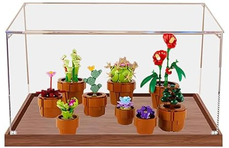 HCAEIOFJ Clear Acrylic Display Case for Lego Icons 10329 Applicable for Botanical Collection Tiny Plants Designed Display Box Gift(Display Case Only) (Wood Bottom)