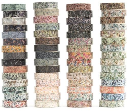 YUBX 60 Rollen Blumen Washi Tape Set Kreative Blätter Muster Dünn Masking Tape Dekorative Bänder für Kunst, DIY Handwerk, Bullet Journals, Planer, Scrapbooking, Verpackung (Autumn)