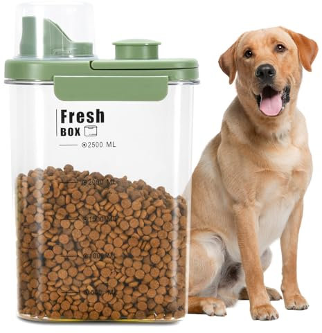 Pet Food Storage Container - Dog Cat Food Jar with Measuring Cup and Handle, 2L Transparent Household Fresh-keeping Box with Scale, Double-Sealed Moisture-Proof Sealing Bin for Grain, Rice, Cereal