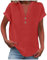 Camiseta de verano para mujer, ligera, manga corta, camiseta de verano, parte superior fina, cuello de pico, para el tiempo libre, con botones, elegante, monocolor, corte regular, informal, camiseta