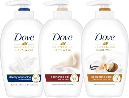 Dove Moisturising Hand Wash Bundle | Deeply Nourishing, Nourishing Silk & Pampering Care – Hydrating Antibacterial Hand Soap with 5x Moisturising Blend | 250ml (Pack of 3)