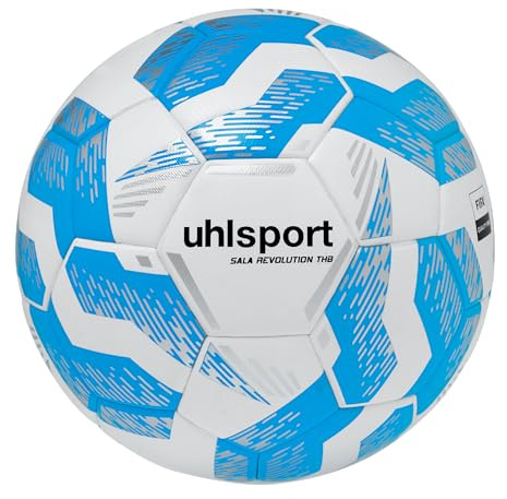 uhlsport Hallenfußball - Fussball für Halle und Futsal für Erwachsene - Sala Revolution THB, 4, weiß/Cyan/Silber